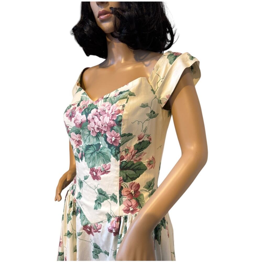 Vintage romantic floral pink Hydrindra off shoulder formal dress size small - Picture 5 of 16
